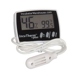 Incubator Warehouse IncuTherm™ Plus Digital Thermometer and Hygrometer for Egg Incubator - Large Digital Display with Min/Max Memory - Remote Probe - Reads Celsius and Fahrenheit +/-1° 1109 IWTH01