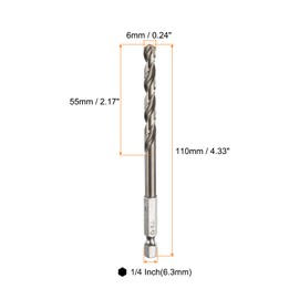 sourcing map 4pcs M35 High Speed Steel Cobalt Twist Drill Bit 6mm/0.24" Dia with Quick Change 1/4" Hex Shank Jobber Drill Bit for Metal, Steel, Copper, Aluminum, Zinc Alloy