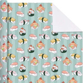 8 Sheets Sushi Cat Wrapping Paper Cute Cartoon Cat Gift Wrap Paper Kawaii Japanese Food Wrapping Paper for Baby Shower Birthday Party Supplies, 19.6 × 27.8 Inches