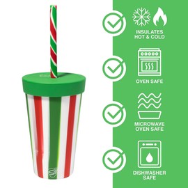 Silipint: Silicone 16 oz Straw Tumbler: Peppermint & Poinsettia - Reusable Unbreakable, Sustainable, Stocking Stuffer, Holiday Gift