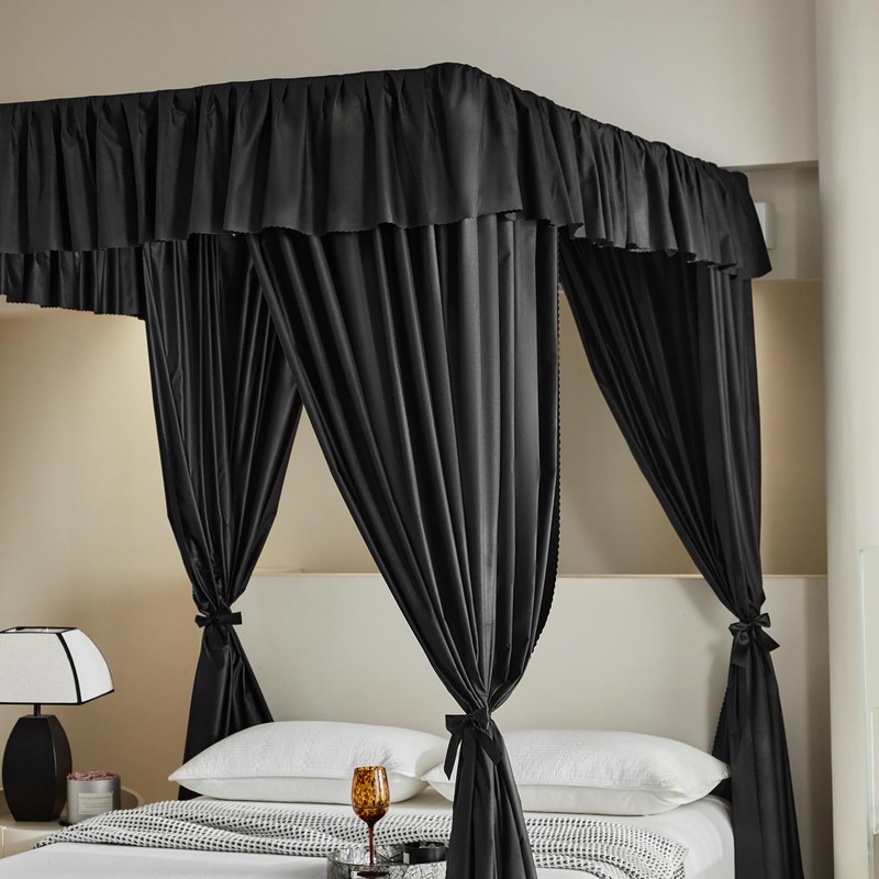 AIKASY Black Thickened Bed Canopy Curtains - Elegant Bedroom Decor