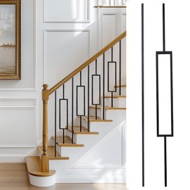 10 Pack Stair Balusters, Wrought Iron Balusters CXRCY Deck Balusters for Staircase Interior -Metal Balusters Hollow Black (5 Square & 5 Straight)