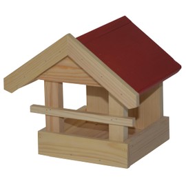 Dehner Natura Kaja Wild Bird Feeder Approx. 21.5 x 22 x 21.5 cm, Pine Wood, Red/Natural
