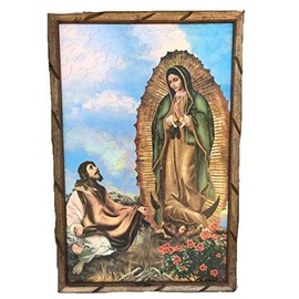 Virgen De Guadalupe Y San Juan Diego Imagen Cuadro Madera Rustico 36"x24" Nuevo