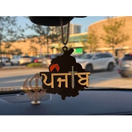 Punjab Map With Turban And Kirpan Car Hanging Punjabi Accessory For Sikhism Car Decor Both Side 6MM Thick 4 Inches Wide Khanda Punjabi Accessory