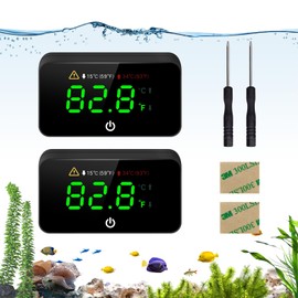 MoonOrange Digital Aquarium Thermometer, Stick-on Fish Tank Thermometer with LED Display, Wireless Aquarium Temperature Measurement with Battery-Change Tool and Extra Sticker.(Black*2)