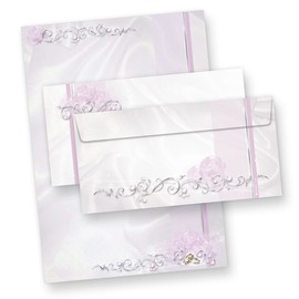 Writing Paper Wedding Silver Grey (25 Sets Including Envelopes) Printed on Both Sides A4 Writing Paper with Envelopes with Wedding Rings and Tendrils for Gorgeous Wedding Post, Versatile Use