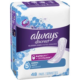 Always Discreet Incontinence Pads for Women, Heavy Absorbency, 48 Count Pack of 3, total 144 count