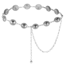 ktxaby Western Metal Concho Belt for Women, Cowgirl Waist Belt Western Boho Chain Belt for Dress, Adjustable Silver Metal Chain for Jeans Western Cowgirl