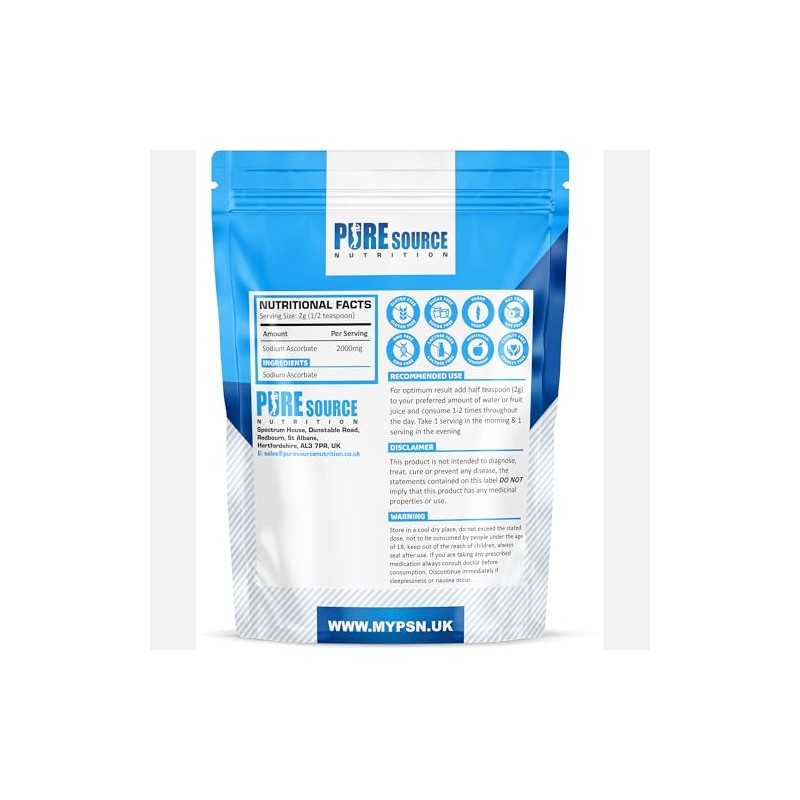 Pure Source Nutrition Pure Sodium Ascorbate Food Buffered Vitamin C
