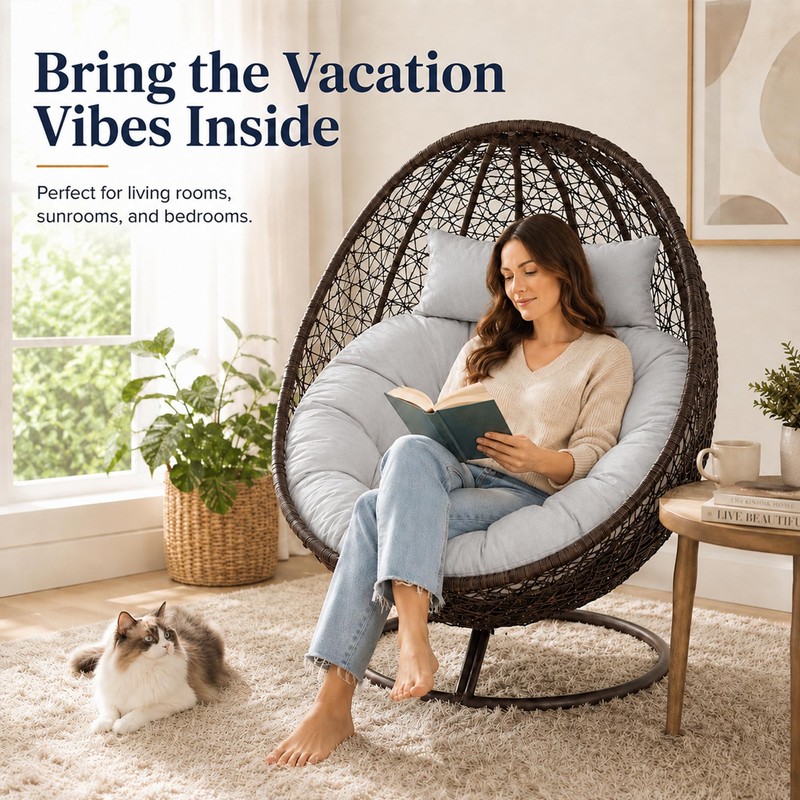 Water-Resistant Egg Chair Cushion Replacement, Light Grey, 47 x 47