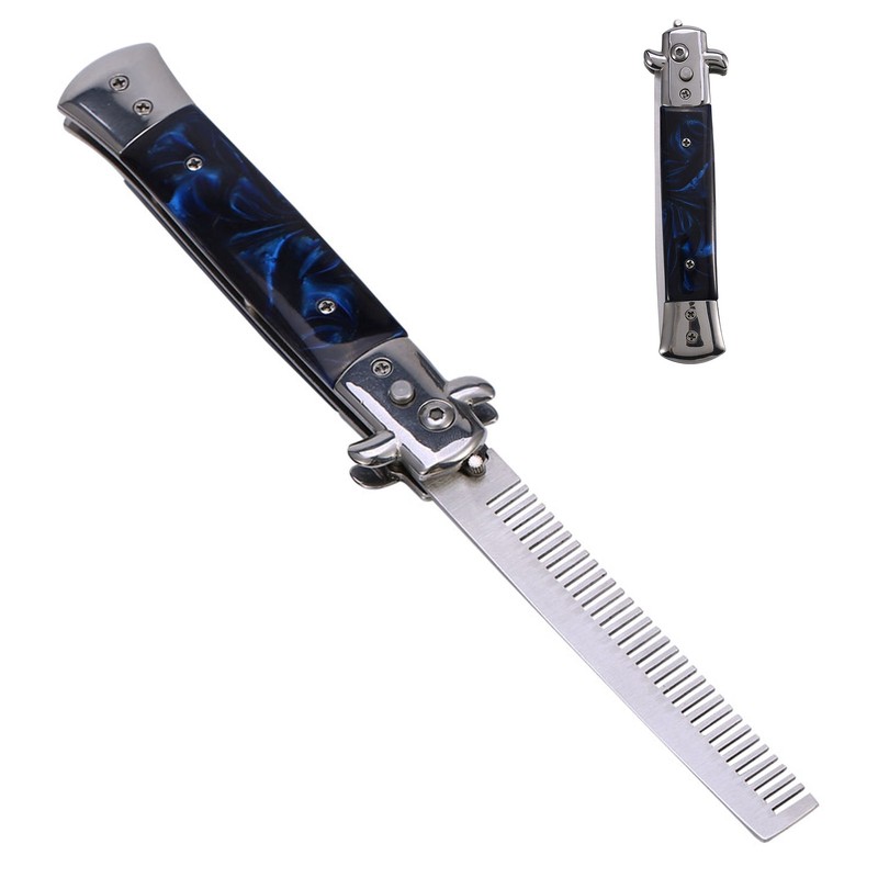 Switchblade Spring Folding Knife Push Button Pocket Comb Oil Hair