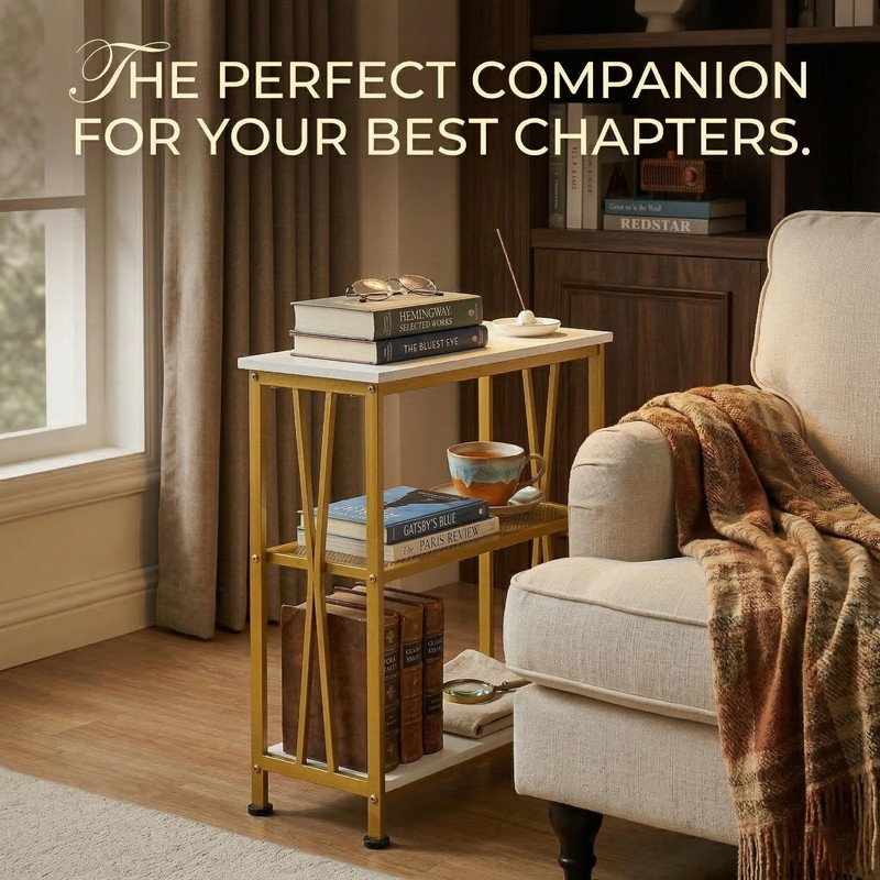 GIOPACO Narrow Side Table, End Table with 3 Tier Storage