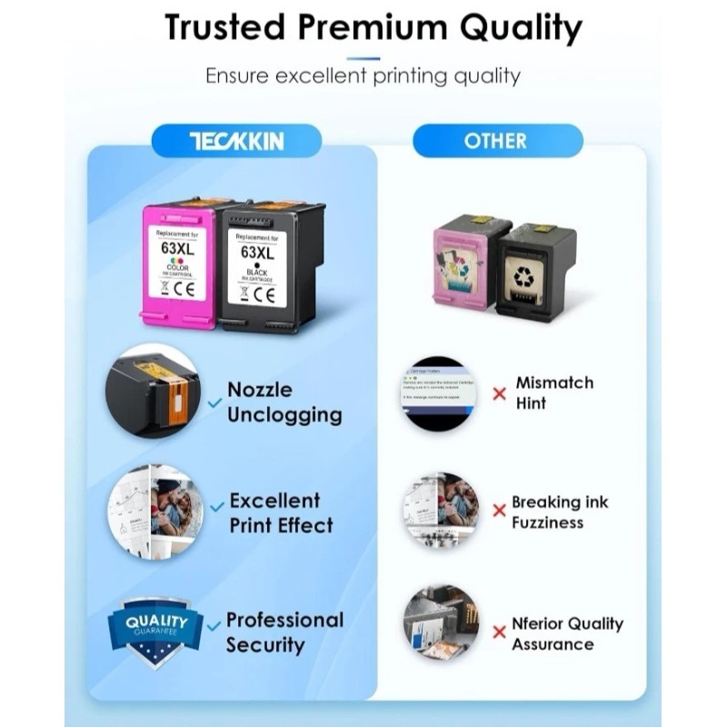 TECKKIN 63XL Ink Cartridges Black & Color Replacement Compatible for