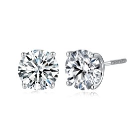 0.6-4.0 CTW S925 Silver 6mm Moissanite Stud Earrings D Color VVS1 Classic Round Brilliant Cut SolitaireSize: 5mm, Color: Silver