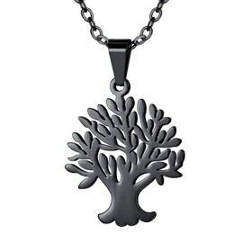 FOCALOOK Women Necklaces,Stainless Steel Tree of Life Black Yggdrasil Pendant Necklace for Ladies Gilrls 20 Inch Rolo Chain Gift Packed