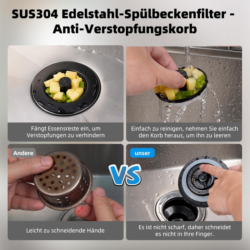 Hibbent Sink Stopper, Sink Strainer and Stopper Combo, 3 Stainless