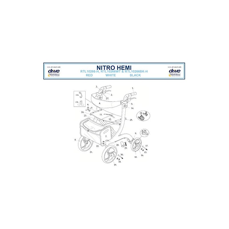 Replacement Parts for Drive Nitro Hemi Height Rollator, 10266-H (2.