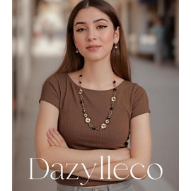 Dazylleco Gold Women's Long Pearl Necklace Statement Long with Stone Beads Gifts for Women Gold Fashion Jewellery, Stone, No Gemstone