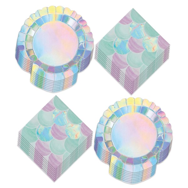 Mermaid Party Supplies - Shimmering Clamshell Dessert Plates and Mermaid