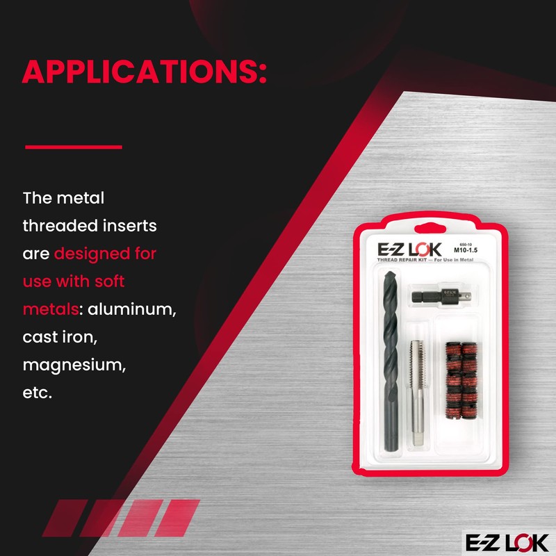 E-Z LOK EZ-650-10 Threaded Inserts for Metal; M10-1.5 Installation Kit,