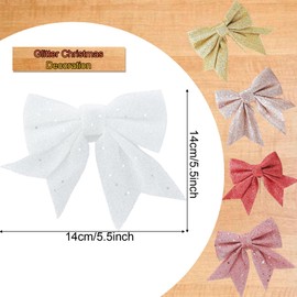 YUNSTK 12pcs Glitter Christmas Bows, White Bows for Christmas Tree, 5.5in Wreaths Bows Xmas Bow Decorations, Sequin Bow Ties White Christmas Bows for Xmas Tree Wreaths Garland Gift Wrapping Decor