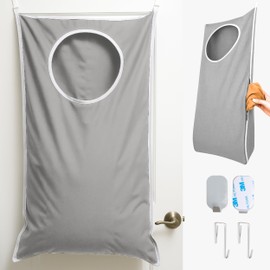 DONAQ Hanging Laundry Hamper Bag XL 40x22", Space Saving over the Door Storage Bags, Behind the Door Hampers for Dirty Clothes & Wall Mounted Basket for Bathroom (1, Gray)