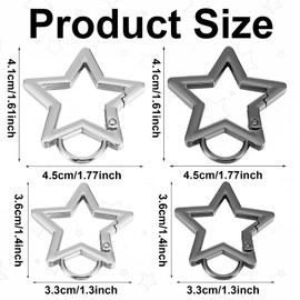 Mabor 4Pcs Star Carabiner Zinc Alloy Heavy Duty Star Keychain Clip Silver Black Star Shaped Carabiner Cool Star Carabiner Clip Key Ring for Camping Hiking Fishing 2 Sizes