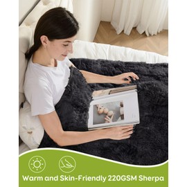 Uttermara Shaggy Faux Fur Weighted Blanket Queen Size, 15 lbs Long Fur Sherpa Soft Fluffy Bed Blanket for Adults, Ultra Cozy Warm Sherpa Throw Full/Queen Size Sofa Bed Blanket, 60 x 80 inches, Black