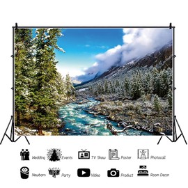 10x8ft Mountain Lake Backdrop Forest Trees Blue Sky Nature Scenery Background Kids Adults Holiday Vacation Travel Portrait Hiking Camping Landscape Wall Hanging Decor Photo Studio Props