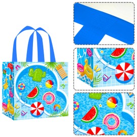 C L cooper life 12pcs Pool Party Gift Treat Bags with Handles Summer Pool Grocery Shopping Bag Beach Theme Non-Woven Bags for Hello Summer Birthday Party Swimming Baby Shower Supplies