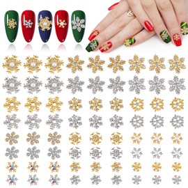 EBANKU 72 PCS Christmas Nail Charms Gems, Gold Silver Snowflake Nail Rhinestones for Nail Art Jewelry Making, Nail Jewelry Stones for Women Girls Christmas Gifts