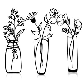 Wanmu 3 Pieces Flowers Wall Decor, Minimalist Kitchen Black Wall Art Decor, Elegant Flower In Vase Sculptures Hanging, Home Decorations for Indoor Living Room Bathroom Patio Balcony Farmhouse