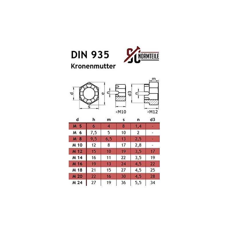 Crown Nuts - M16 - (Pack of 2) - DIN