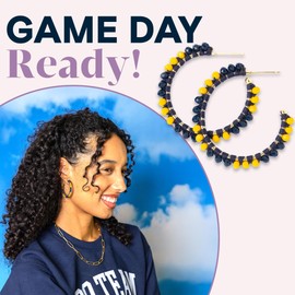 INK + ALLOY Game Day Crystal Threaded Bead Hoop Earrings – Handcrafted Statement Hoops for Sports Moms & Fans – Lightweight, Sparkling Style – Perfect for Gameday (Yellow + Blue)