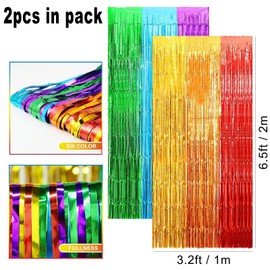 Rainbow Tinsel Curtain Party Backdrop,2pcs 3.2ft x 6.5ft Foil Curtain Decor,Rainbow Foil Fringe Streamers Metallic Tinsel Door Hanging Foil Flow Silk Streamers for Birthday Wedding Holiday Party