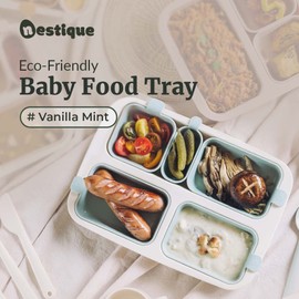 NESTIQUE Silicone Plate for Baby & Toddlers, Divided Plates Design | Microwave & Dishwasher Safe, Toddler Plate, Baby Food Tray | Baby Kids Plates, Vanilla Mint