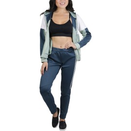 ToBeInStyle Women's Velour Tracksuit Zip-Up Hooded Jacket and Matching Pants, Moisture-wicking Neoprene - Turbo Green, Small