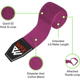 WFX Boxing Hand Wraps 3.5-4.5 Meters Martial Arts Hand Wraps Inner Gloves Wrist Support Straps Impact Protection Under Hand Knuckles Heavy Elastic Training Bags Muay Thai 4.5M Pink