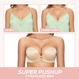 DOBREVA Women's Push Up Strapless Bra T-Shirt Lace Underwire Add-2-Cup Bandeau Bras 32AA-38D Beige (AA-C Cup Order 1 Cup Size Down. Eg 38C get 38B.) 36C