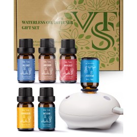 VTS Hotel Scented Essential Oils Set with Waterless Oil Diffuser, 100% Nature Pure Organic Essential Oils for Diffusers for Home, Top 6 Aromatherapy Oils Blends