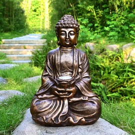 Juliahestia Outdoor Buddha Statues Solar Light: Desk Zen Garden Deor for Outside Patio Home Decoration Meditation Sculpture Room Decor Indoor Meditating Figurine Yard Lawn Ornament