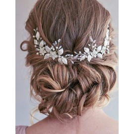 Aimimier Bridal Flower and Leaf Hair Comb 2 PCS Crystal and Pearl Hair Pins Floral Hair Piece Wedding Hair Accessories for Women and Girls