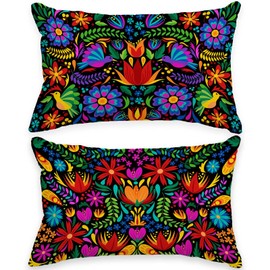 FARMNALL Mexican Fiesta Throw Pillow Covers 12x20 Set of 2 Dragonfly Flower Dahlia Pillow Case Day of The Dead Dia De Los Muertos Cinco De Mayo Decorations