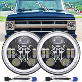 JESUO Pair 7" inch LED Headlights Skull DRL for Chevy C10 C20 Pickup G10 G20 Nova