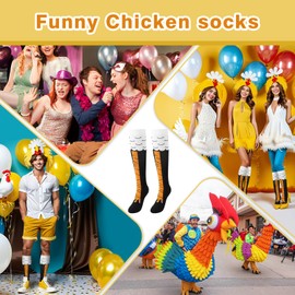 YOYOU Chicken Leg Feet Socks, Funny Novelty Crazy Knee High Compression Sock for Women, Men and Kids, Silly Cute Bird Socks for White Elephant Gifts, Prank Stuff Party