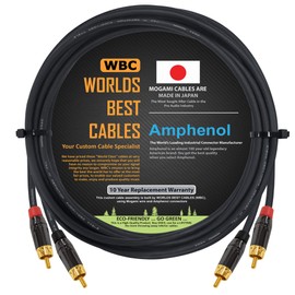 2.5 Meter RCA Cable Pair - Made with Mogami 2964 High-Definition Audio Interconnect Cable and Amphenol ACPL Black Chrome Body, Gold Plated RCA Connectors (2 cables for left and right channels)