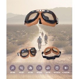 CRG Sports Motorcycle Goggles Vintage Aviator Pilot Style Cruiser Scooter Motocross Goggle for Men, Women,Adults