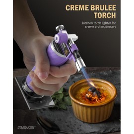 RAVS Butane Torch, 2 Flame Mode Kitchen Torch Creme Brulee Torch with Adjustable Flame, Industrial Soldering Torch for Brazing, Welding, Resin Art, Culinary Torch Mini Torch Purple, Butane not Include
