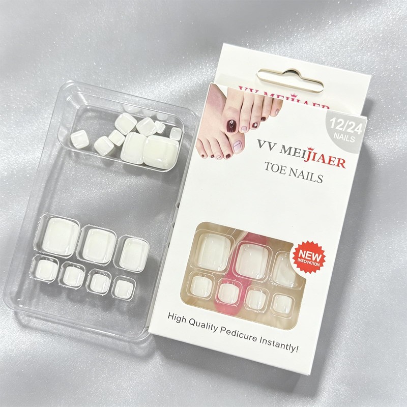 White Chrome Press on Toenails Short Square Fake Toe Nails